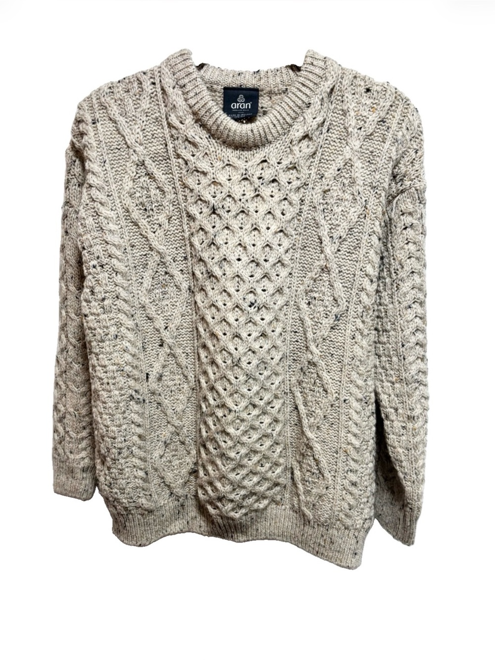 Aran Craftsmen Men's Cable Knit Crewneck Sweater in beige